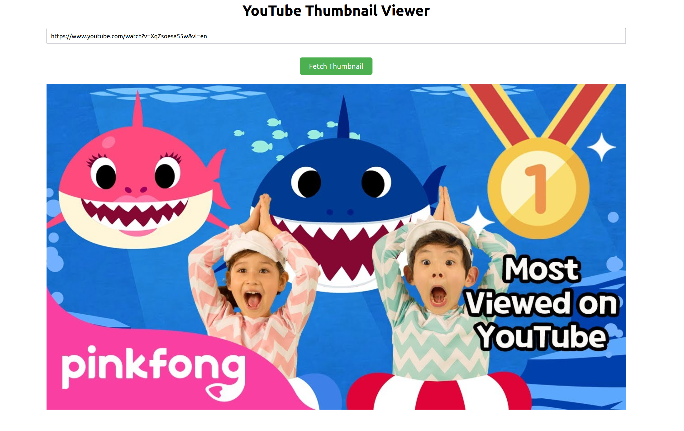 Screenshot of the YouTube Thumbnail web application